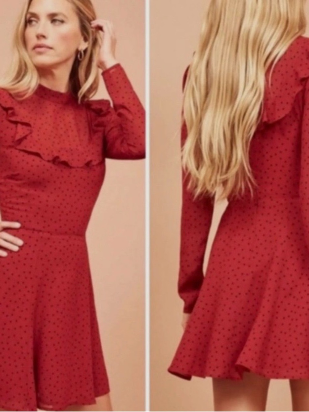 NWT Reformation ‘Sparkle Dress’ in FLAMENCO Red Mini Dress w/Black Polka Dots